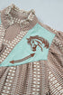 Western Pony Embroidered Yoke Puff Sleeve Plaid Blouse