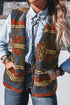 Western Print Faux Fur Metal Zipper Insert Pockets Sleeveless Vest