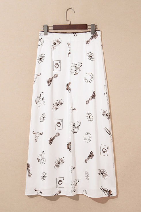 Western Print Lace Trim Side Zip Plus Size Maxi Skirt