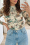 Western Print Long Sleeve Round Neck Slim Top