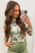 Western Print Long Sleeve Round Neck Slim Top