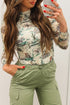 Western Print Long Sleeve Round Neck Slim Top