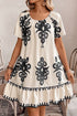 Western Print Ruffled Short Sleeve Loose Dress