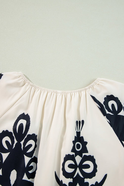 Western Print Ruffled Short Sleeve Loose Dress