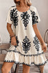 Western Print Ruffled Short Sleeve Loose Dress