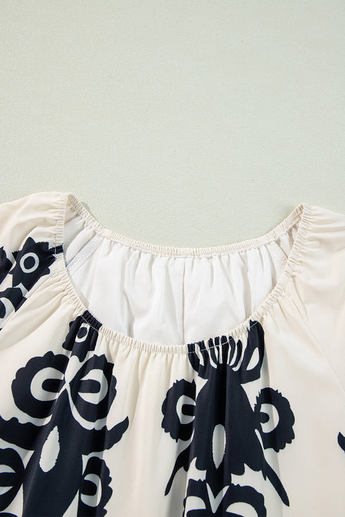 Western Print Ruffled Short Sleeve Loose Dress