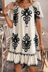 Western Print Ruffled Short Sleeve Loose Dress