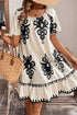Western Print Ruffled Short Sleeve Loose Dress
