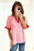 Western Print Ruffled Trim Short Sleeve Blouse