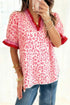 Western Print Ruffled Trim Short Sleeve Blouse