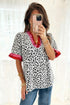 Western Print Ruffled Trim Short Sleeve Blouse
