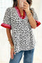 Western Print Ruffled Trim Short Sleeve Blouse