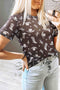 Western Print Sheer Mesh Crew Neck Short Sleeve Top