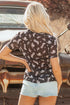Western Print Sheer Mesh Crew Neck Short Sleeve Top