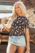 Western Print Sheer Mesh Crew Neck Short Sleeve Top