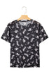 Western Print Sheer Mesh Crew Neck Short Sleeve Top