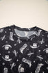 Western Print Sheer Mesh Crew Neck Short Sleeve Top