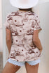 Western Print Short Sleeve Soft Stretch Knit Top