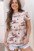 Western Print Short Sleeve Soft Stretch Knit Top