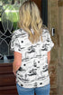 Western Print Short Sleeve Soft Stretch Knit Top