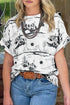 Western Print Short Sleeve Soft Stretch Knit Top