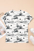 Western Print Short Sleeve Soft Stretch Knit Top
