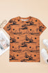 Western Print Short Sleeve Soft Stretch Knit Top