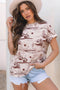 Western Print Short Sleeve Soft Stretch Knit Top