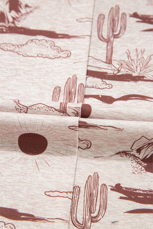 Western Print Short Sleeve Soft Stretch Knit Top