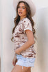 Western Print Short Sleeve Soft Stretch Knit Top