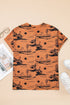 Western Print Short Sleeve Soft Stretch Knit Top