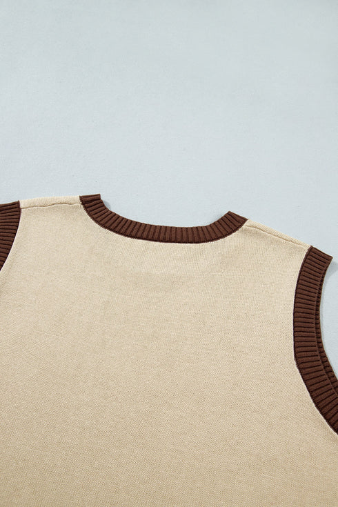 Western Print Trim Sleeveless Knit Cotton Sweater Vest