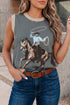 Western Print Trim Sleeveless Knit Cotton Sweater Vest