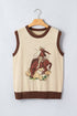 Western Print Trim Sleeveless Knit Cotton Sweater Vest