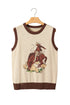 Western Print Trim Sleeveless Knit Cotton Sweater Vest