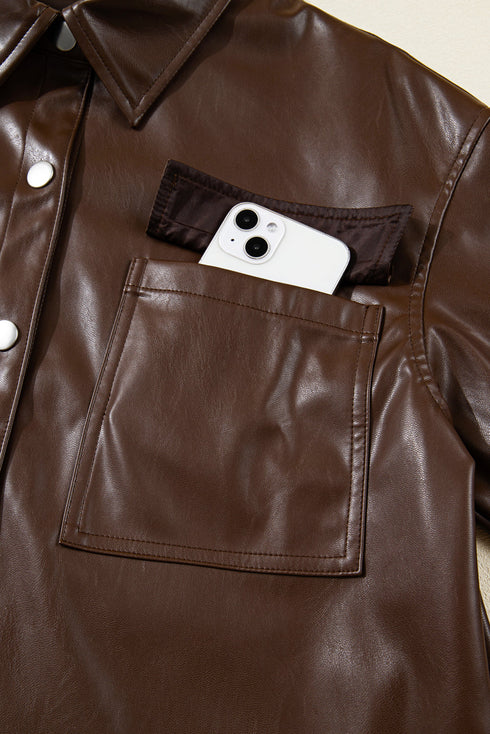 Western PU Leather Double Flap Pocket Jacket