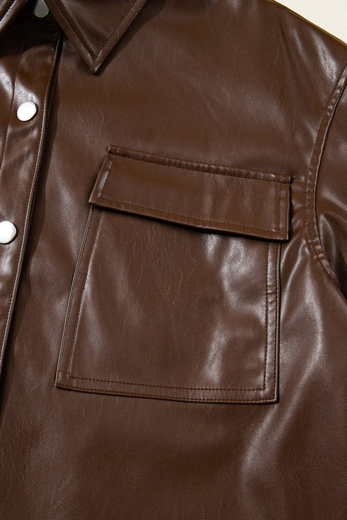 Western PU Leather Double Flap Pocket Jacket