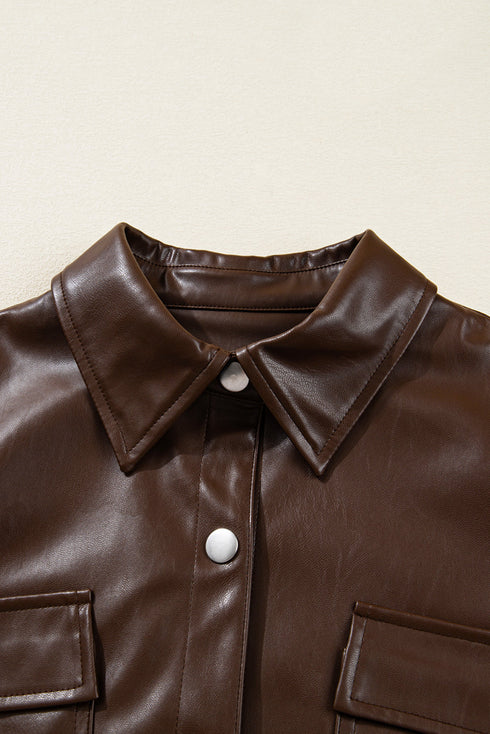 Western PU Leather Double Flap Pocket Jacket