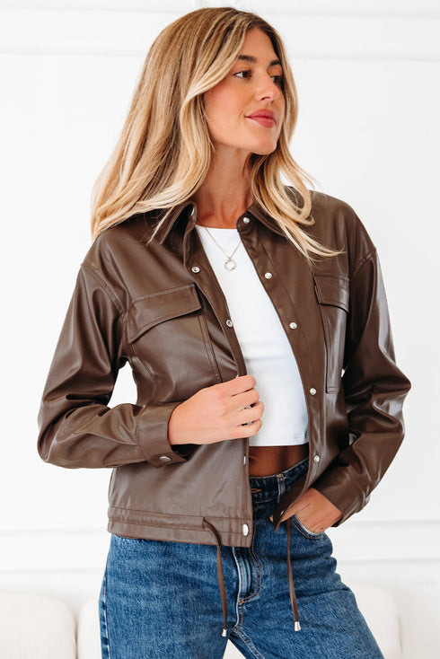 Western PU Leather Double Flap Pocket Jacket