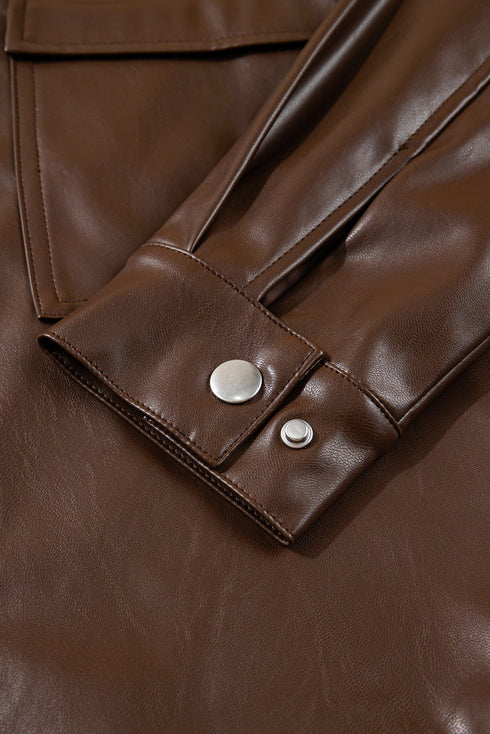Western PU Leather Double Flap Pocket Jacket