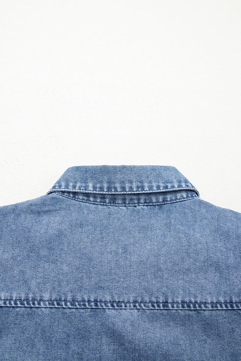 Western Puff Half Sleeve Collared Denim Shirt