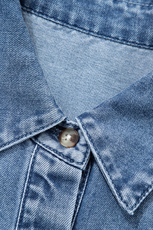 Western Puff Half Sleeve Collared Denim Shirt
