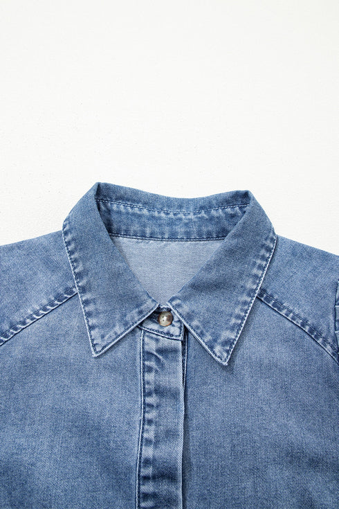 Western Puff Half Sleeve Collared Denim Shirt
