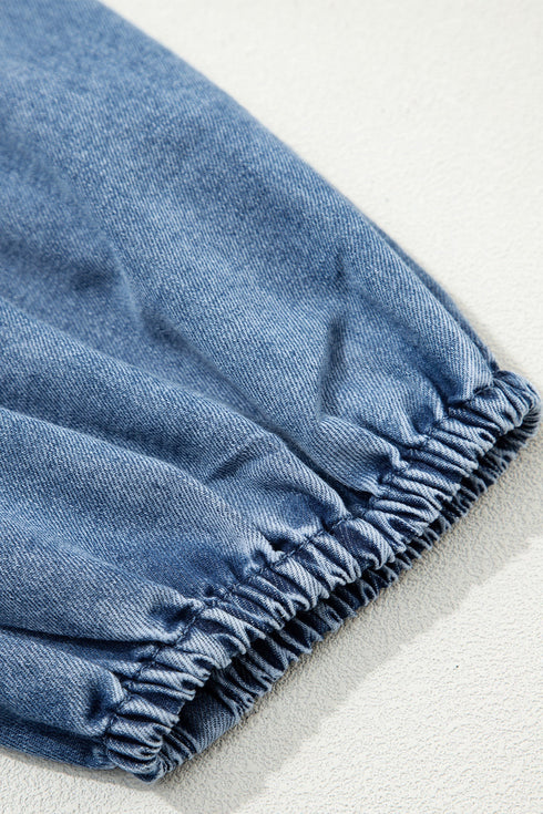 Western Puff Half Sleeve Collared Denim Shirt
