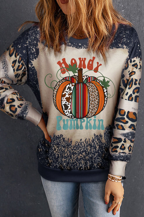 Western Pumpkin Graphic Animal Print Pullover Sweatshirt