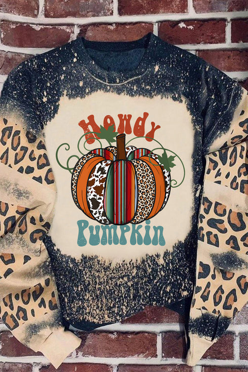 Western Pumpkin Graphic Animal Print Pullover Sweatshirt