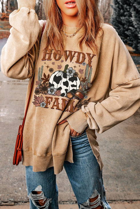 Western Pumpkin Graphic Mineral Wash Oversized Sweatshirt
