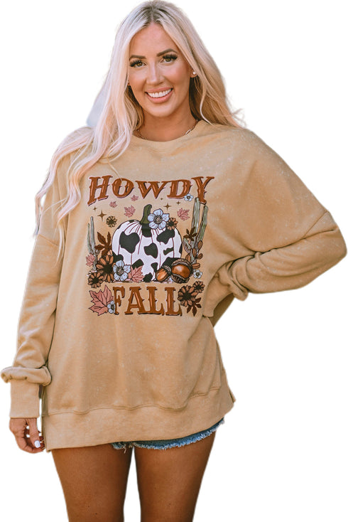 Western Pumpkin Graphic Mineral Wash Oversized Sweatshirt
