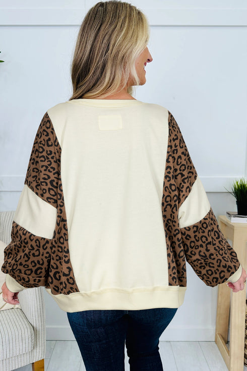 Western Raw Seam Leopard Print Oversized Long Sleeve Top
