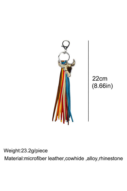 Western Rhinestone Steer Head Tassel Key Ring